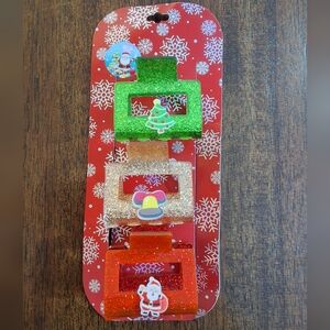 Festive Christmas Themed Set of 3 Hair Claws Clips, Green, Gold, & Red, NEW